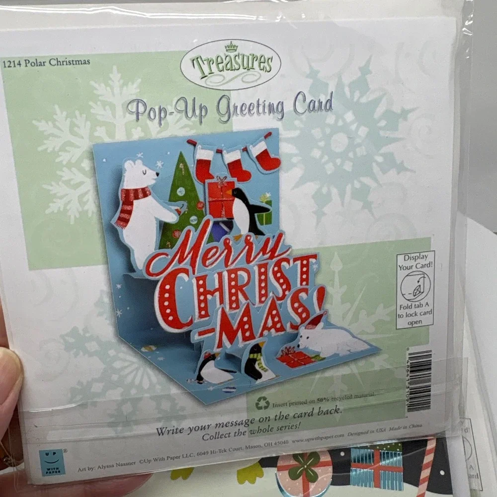 3 Treasures Pop‎ Up Arctic Animal Christmas Greeting Cards Penguin Polar Bear